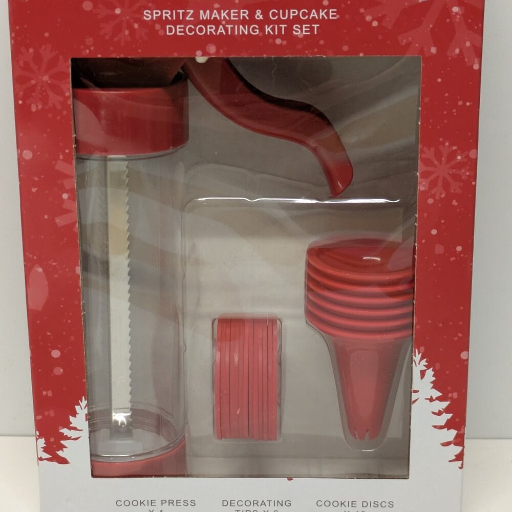 NWT! CWC Christmas Holiday Spritz Cookie Maker & Cupcake Decorating Set